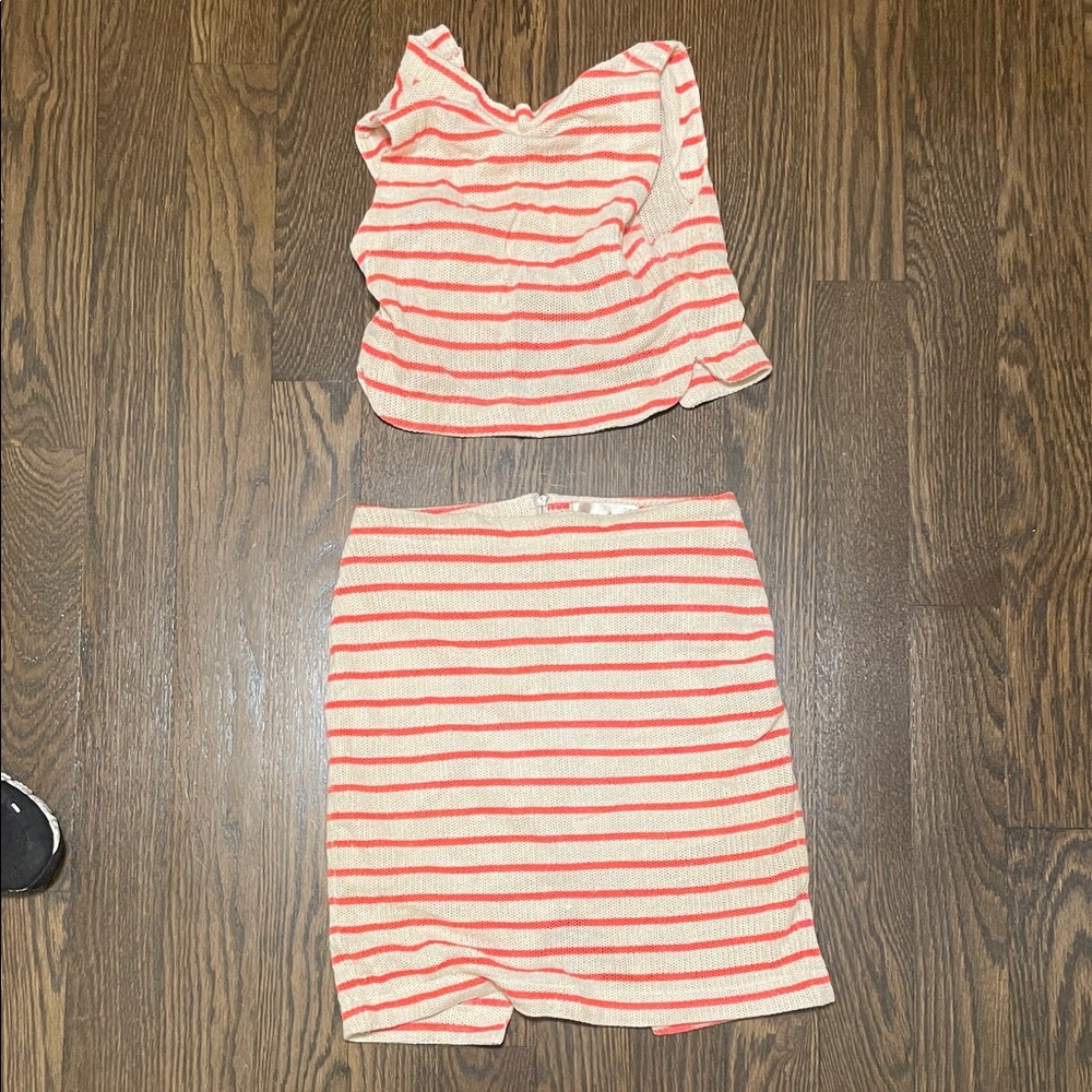 J.O.A. Coral and Cream Striped Mini Dress